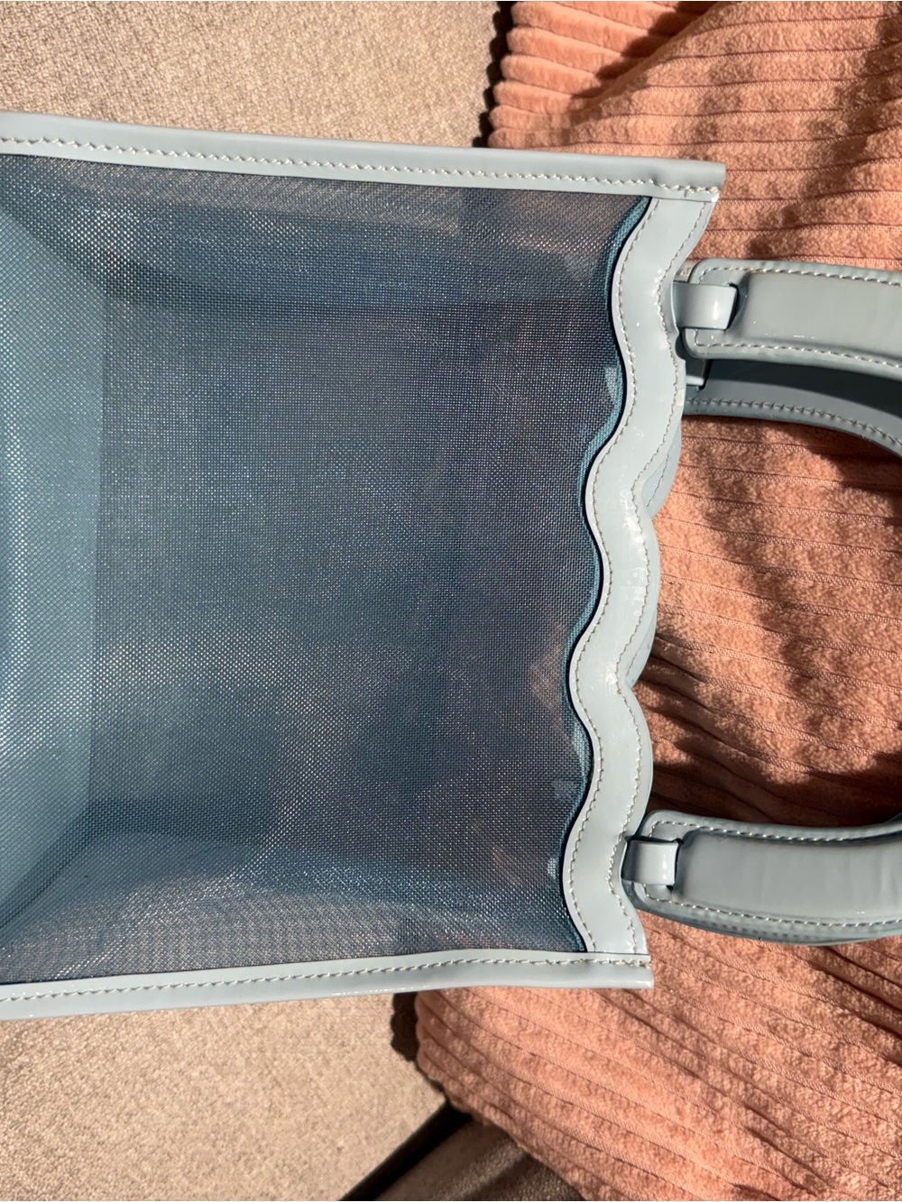 Reformation Emma Mini Bag - Light Blue - Scalloped Clear Mini Tote